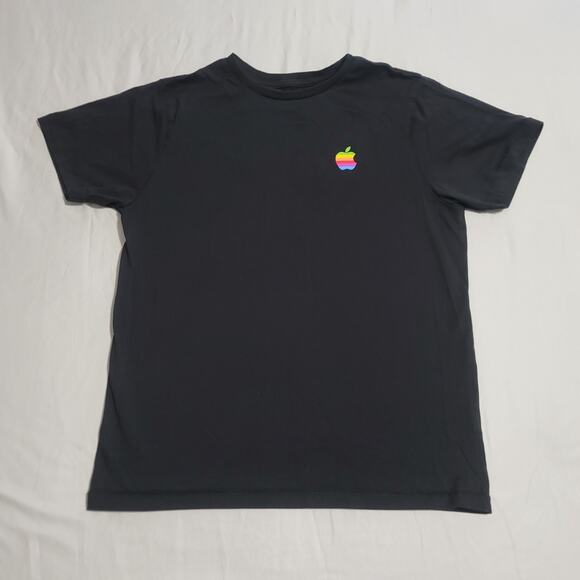 Apple Rainbow Logo T-Shirt Black Medium Vintage Style Retro Mac Shirt - Picture 1 of 5